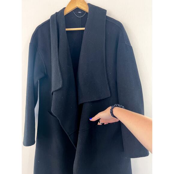 ALLSAINTS Adalee Black Wool Blend Coat Small Drape Front Classic Minimalist - Picture 5 of 9